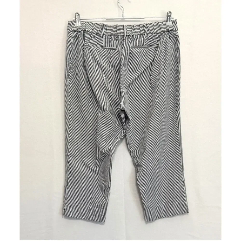 Talbots Signature Striped Seersucker Crop Capri Pants Blue White 16W PETITE